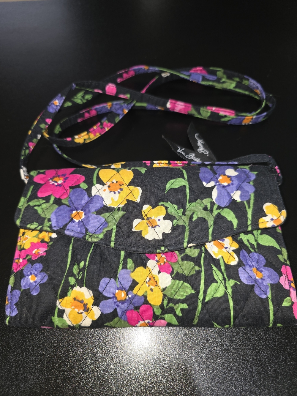 Vera Bradley Black Floral Crossbody Bag/Wallet with Detachable Crossbody Strap
